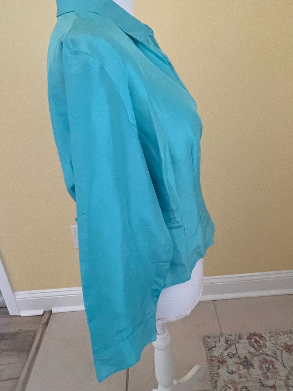 Finity Silk Turquoise Wrap-Front Blouse with Collar - Picture 2 of 6